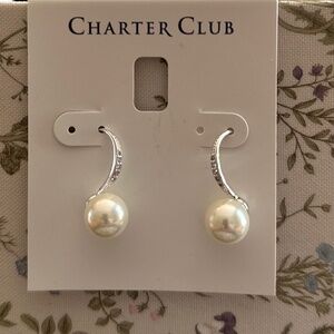 Charter Club Pearl Drop Earrings with Crystals – Elegant & Timeless